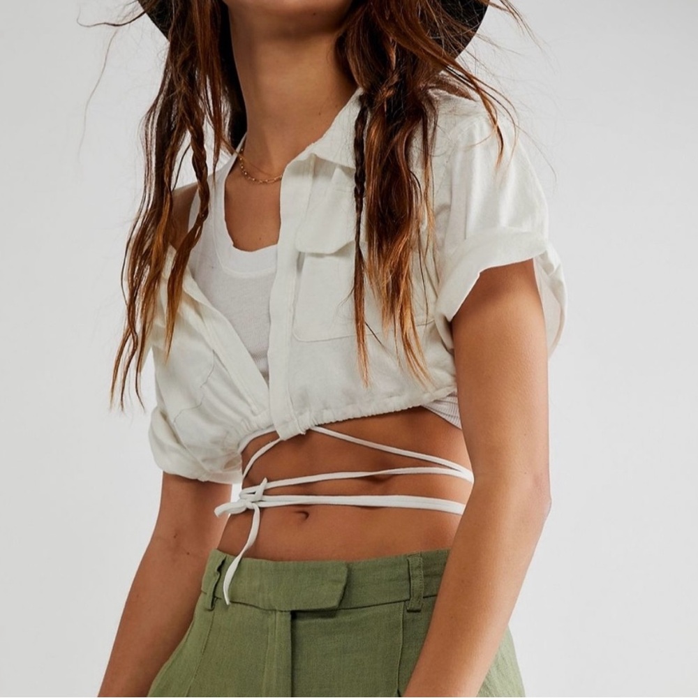 Free People Joy Rider Crop Shirt White color Size S